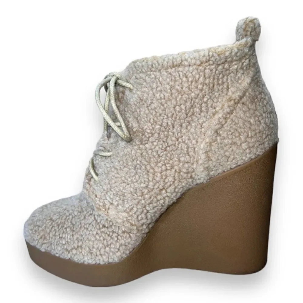 Jessica Simpson Mesila Faux Shearling Lace-up Wedge‎ Booties Women's 8.5 M